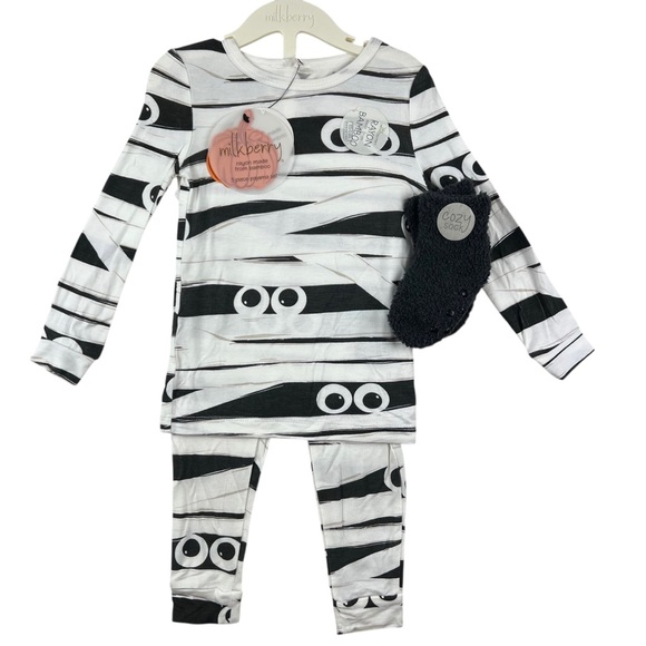Milkberry Mummy Halloween Fall Baby Toddler Bamboo Pajama Set 3 pc - Size 18M - Picture 1 of 4